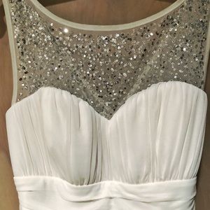 White maxi dress with silver sequin detail